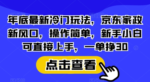 年底最新冷门玩法，京东家政新风口，操作简单，新手小白可直接上手，一单挣30-天恒言财