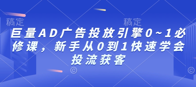 巨量AD广告投放引擎0~1必修课，新手从0到1快速学会投流获客-天恒言财