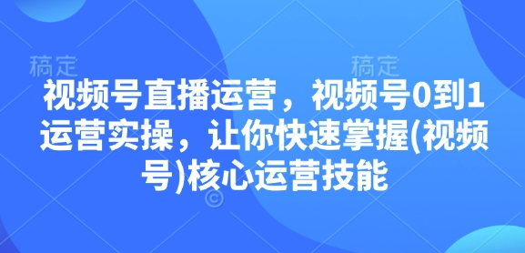 视频号直播运营，视频号0到1运营实操，让你快速掌握(视频号)核心运营技能-天恒言财