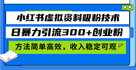 小红书虚拟资料吸粉技术，日暴力引流300+创业粉，方法简单高效，收入稳…-天恒言财