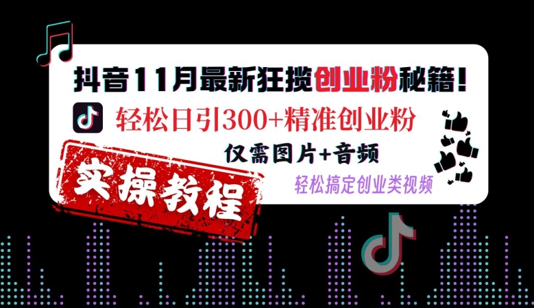 抖音11月最新狂揽创业粉秘籍，轻松日引300+精准创业粉，仅需图片+音频，轻松搞定创业类视频-天恒言财