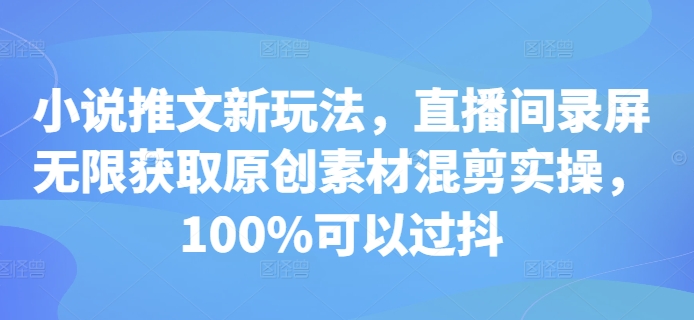 小说推文新玩法，直播间录屏无限获取原创素材混剪实操，100%可以过抖-天恒言财